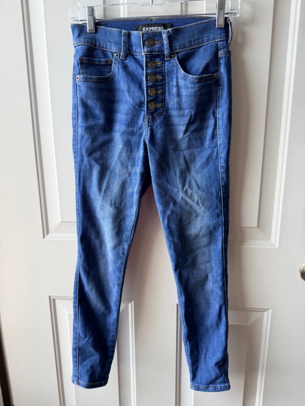 Express Hyper Stretch High Rise Ankle Legging Jeans 0P Petite Blue Denim